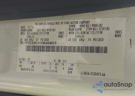 2017 Ford Transit-350 Xl from USA, damaged, VIN 1FDZX2CM1HKA54013